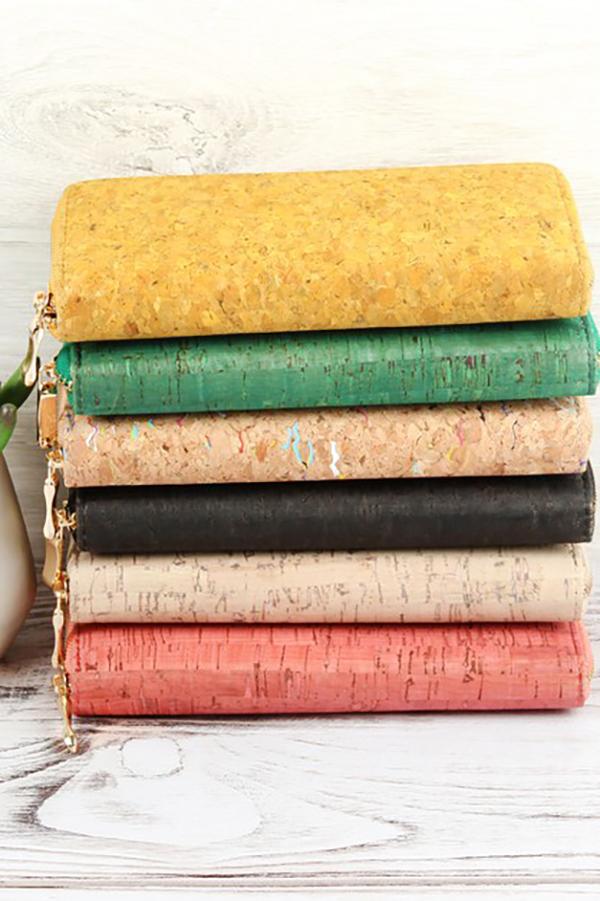 Cork Single Zipper Wallet - 6 COLORS -