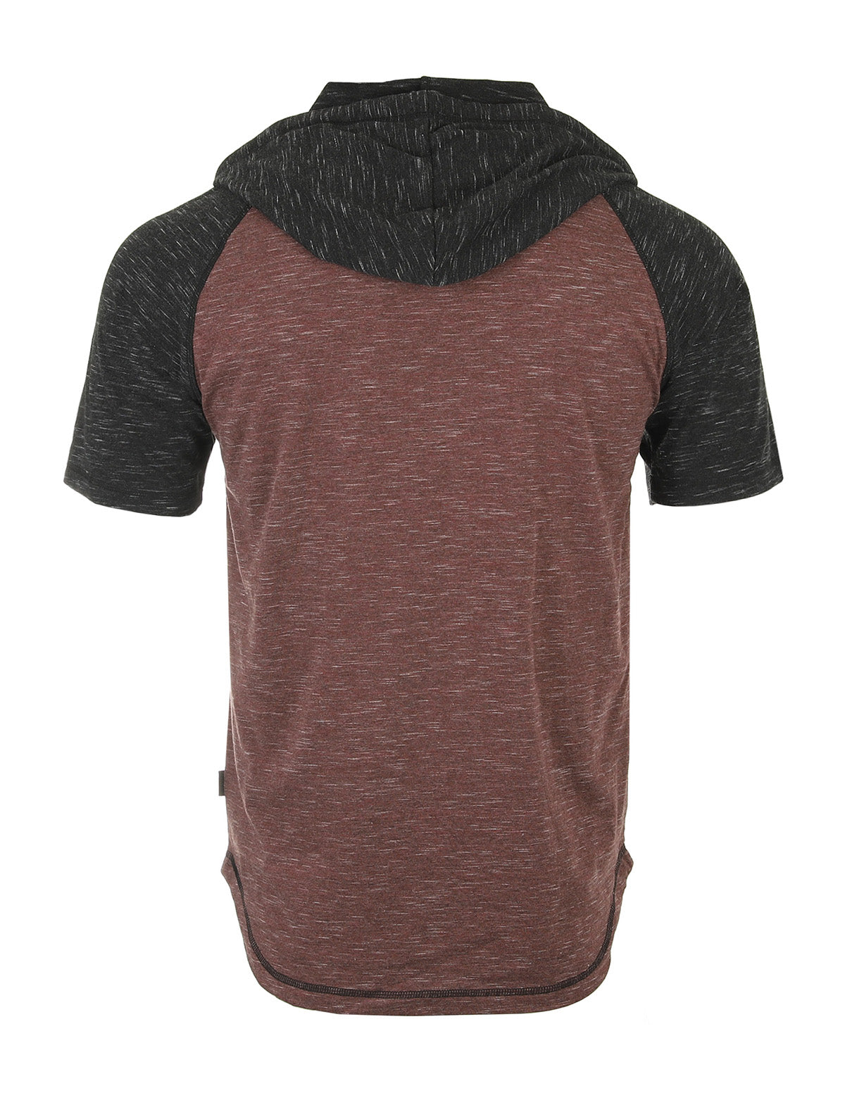 Short Sleeve Raglan Henley Hoodie Round Bottom Semi Longline T-Shirt - 1 COLOR -