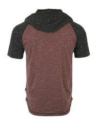 Thumbnail for Short Sleeve Raglan Henley Hoodie Round Bottom Semi Longline T-Shirt - 1 COLOR -