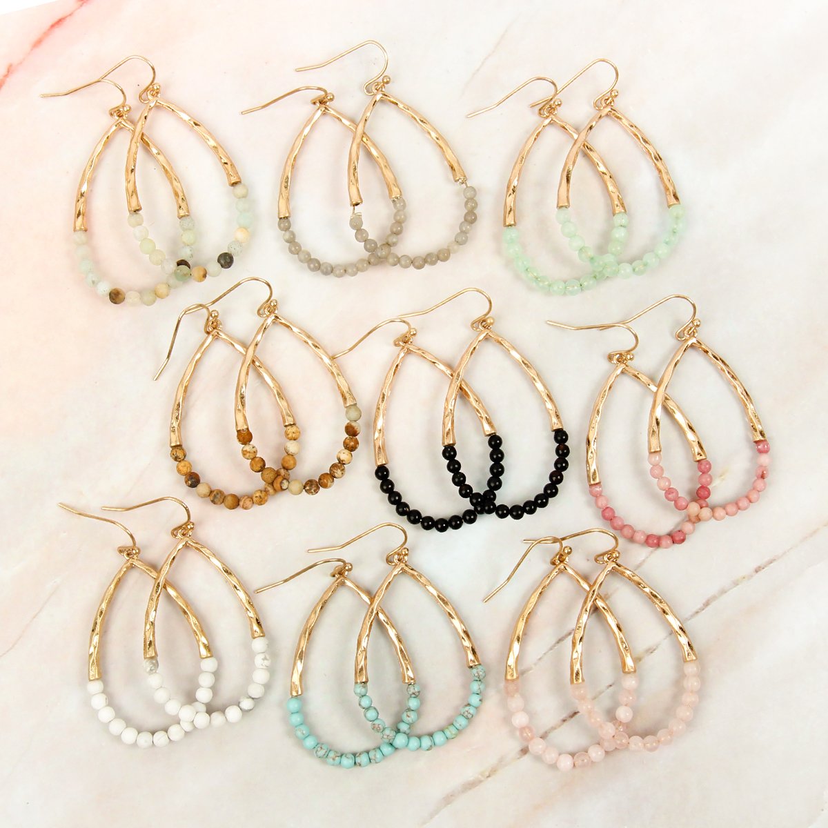 Riah Fashion - Semi Precious Pear Shape Earrings - 9 COLORS -