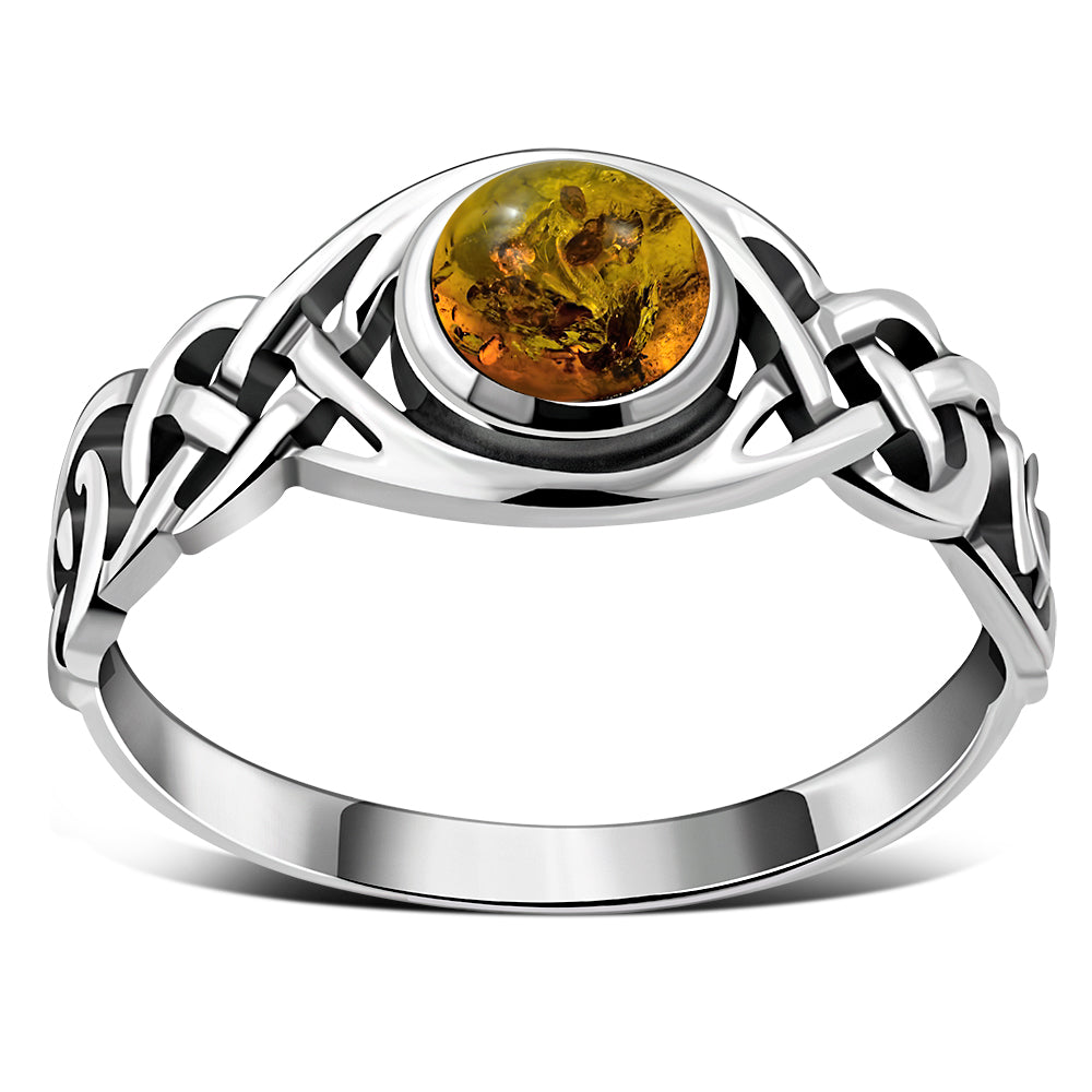 Creidne - Baltic Amber Celtic Knot Sterling Silver Ring - 5, 5.5, 6 - 3 SIZES -