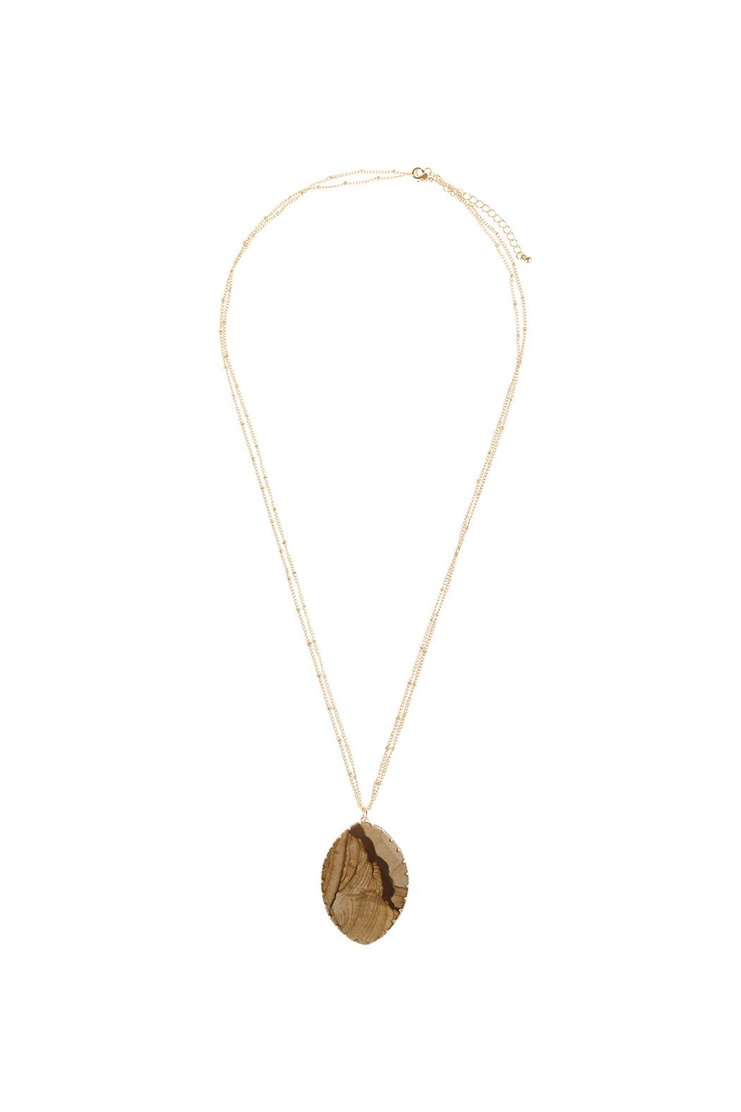 Natural Stone Wrap Oval Pendant Chain Necklace - 6 NATURAL STONES -