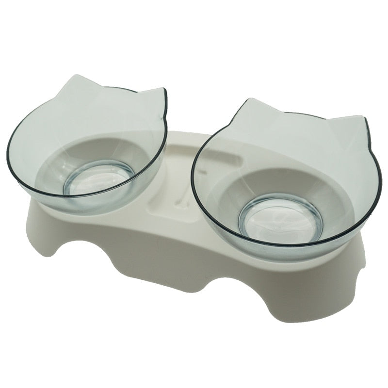 Non-Slip Double Cat shaped Bowl  With Stand - Pet Feeder & Water Bowl - [11 DAY DELIVERY] - COLORED OR TRANSPARENT - SINGLE OR DOUBLE - 14 OPTIONS -