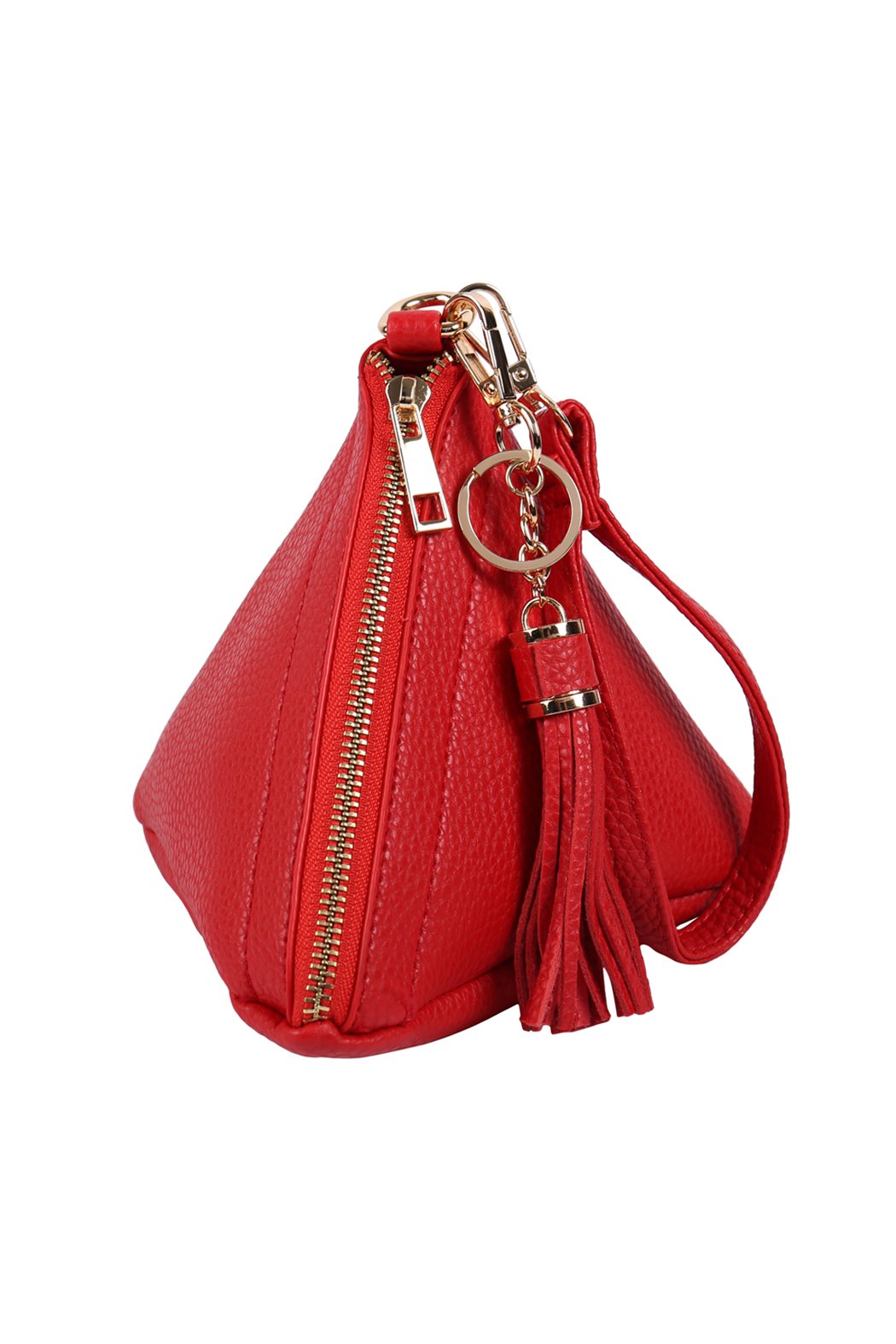 Riah Fashion - Pyramid Shape Tassel Wristlet Leather Bag - 15 COLORS -