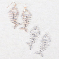 Thumbnail for Riah Fashion - Fish Bone Rhinestone Dangling Earrings - 2 COLORS -