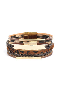 Thumbnail for Riah Fasion - Leopard Leather Bar Wrap Bracelet - 3 COLORS -