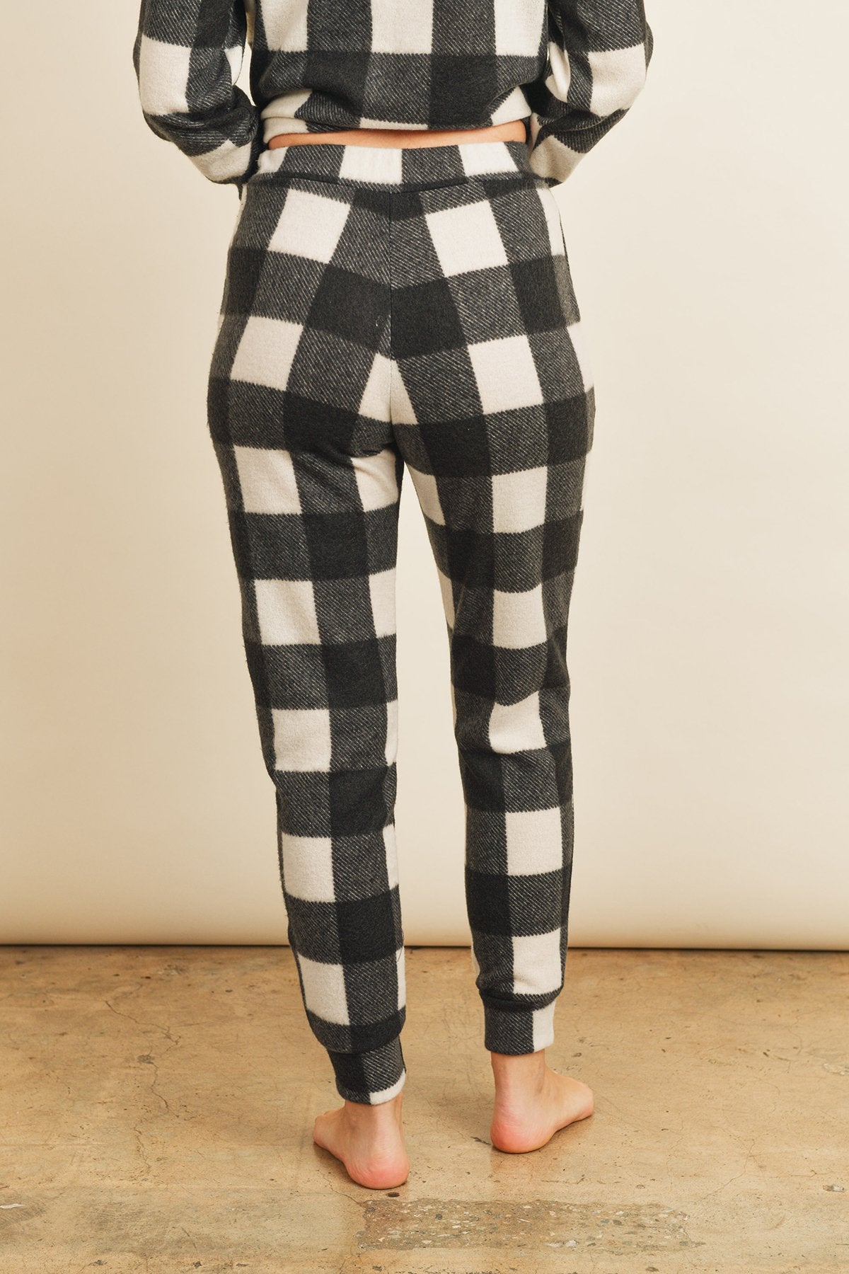 Riah Fashion - Brushed Plaid Top and Joggers Set With Self Tie - 2 PCS - 2 COLORS