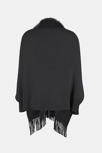 Thumbnail for Fringe Open Front Long Sleeve Poncho - 1 SIZE - T - 6 COLORS -