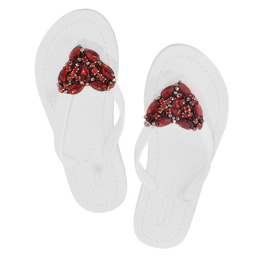 SAND BY SAYA N.Y. - Red Heart - Rhinestone Flat Flip Flops Sandal - 4 COLORS