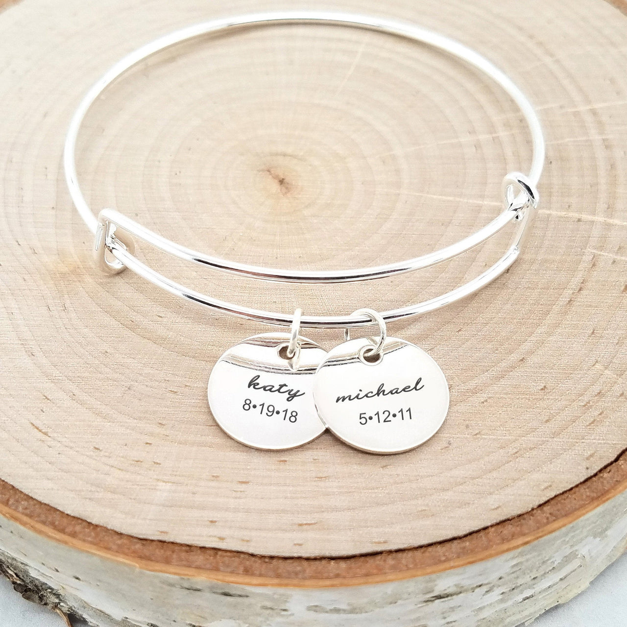 Personalized Gold Bangle - Kids Name & Date Bracelet -