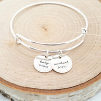 Thumbnail for Personalized Silver Bangle - Kids Name & Date Bracelet -