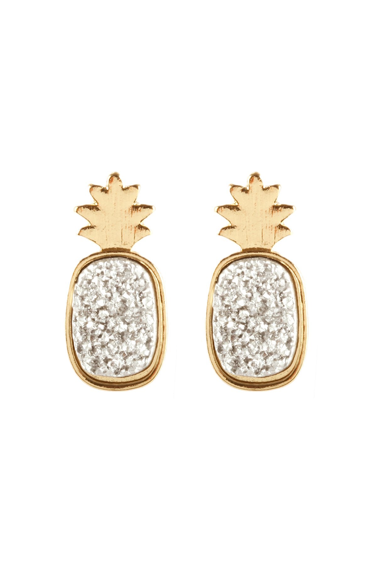 Metal Druzy Pineapple Post Earrings - 5 COLORS -