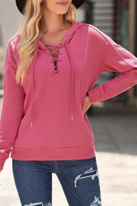 Thumbnail for Lace-Up Dropped Shoulder Hoodie - T - 8 COLORS -