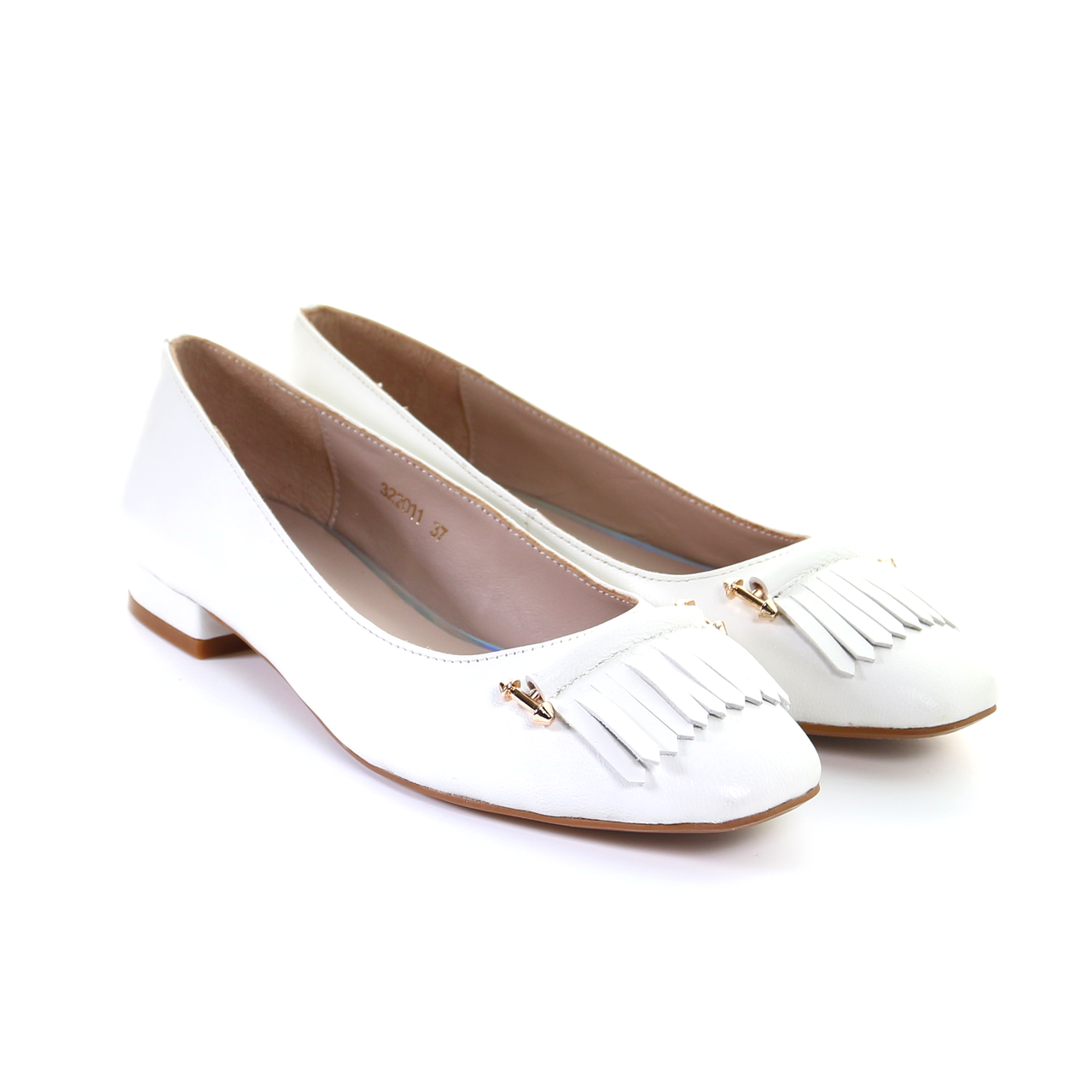 Tassel Leather Square Toe Ballerina (White)