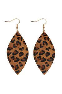 Thumbnail for Riah Fashion - Leopard Marquise Leather Hook Earrings - 4 LEOPARD COLORS -