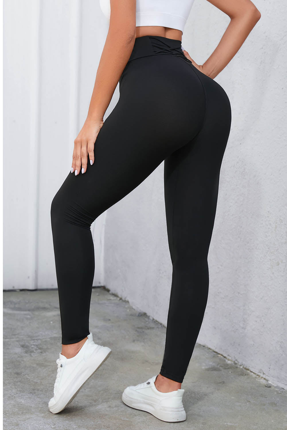 Crisscross Detail Wide Waistband Leggings - T - 2 COLORS -