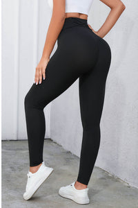 Thumbnail for Crisscross Detail Wide Waistband Leggings - T - 2 COLORS -