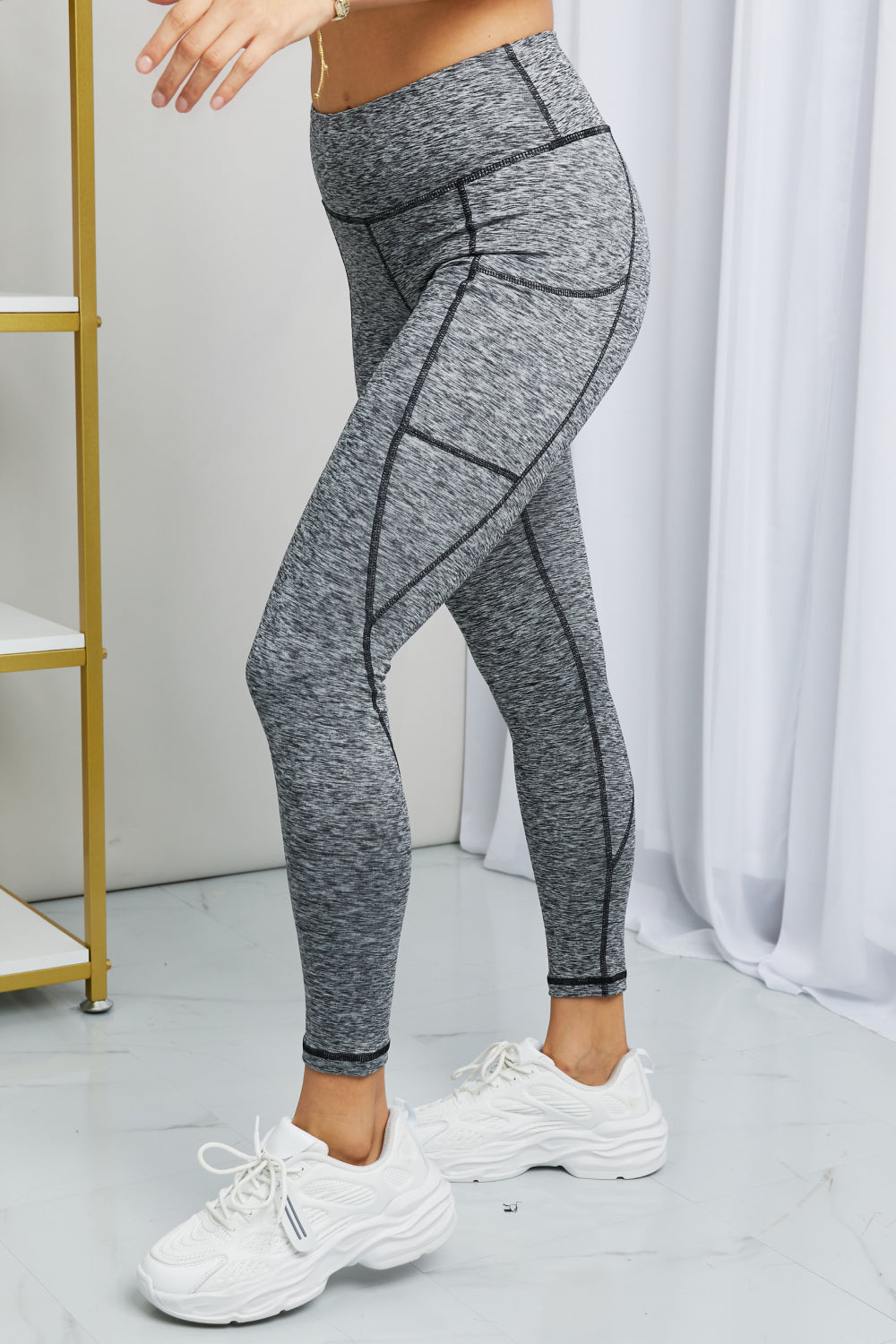 Rae Mode Full Size Heathered Wide Waistband Yoga Leggings - T - 1 COLOR -