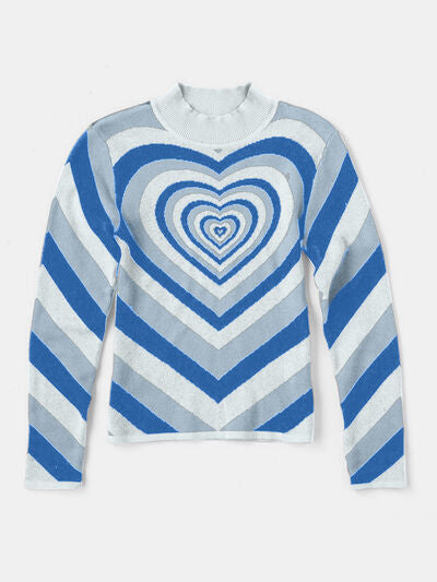 Heart Mock Neck Long Sleeve Sweater - T - 4 COLORS -