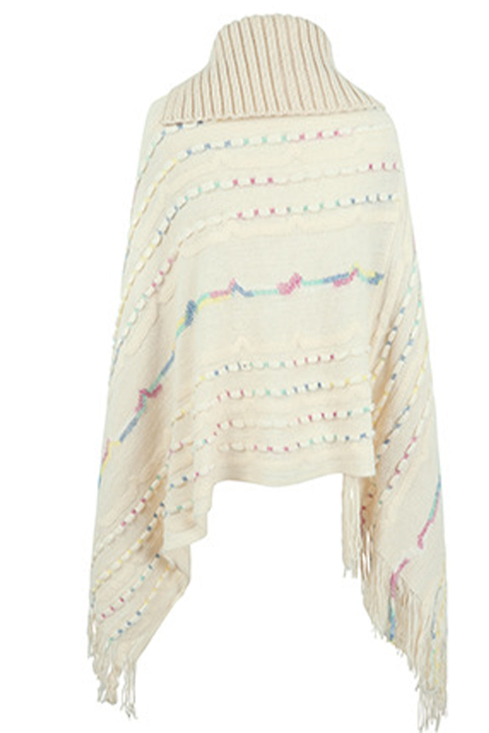 Cloak Sleeve Fringe Detail Poncho - T - 6 COLORS -