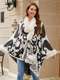 Thumbnail for Faux Fur Trim Poncho - T - 5 COLORS -