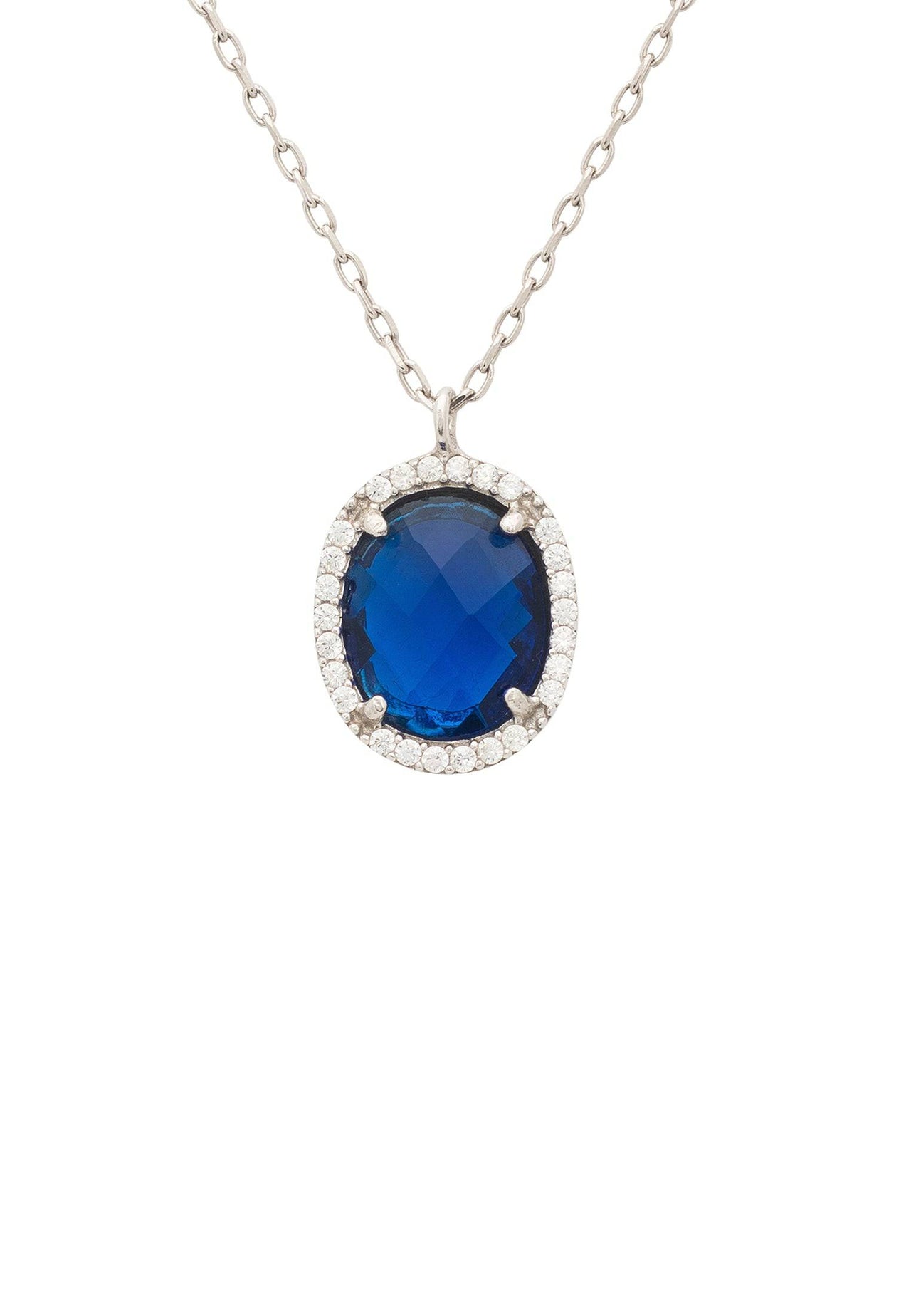 LATELITA - Beatrice Oval Gemstone Pendant Necklace - Silver - Sapphire Hydro -