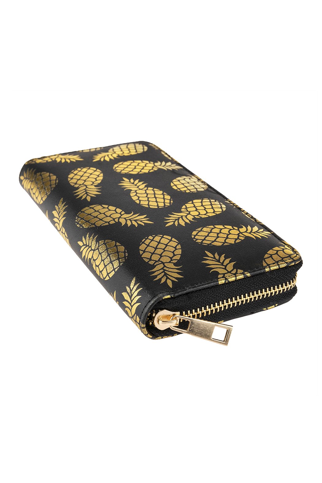 Black Gold Pineapple Print Zipper Wallet - 1 COLOR -