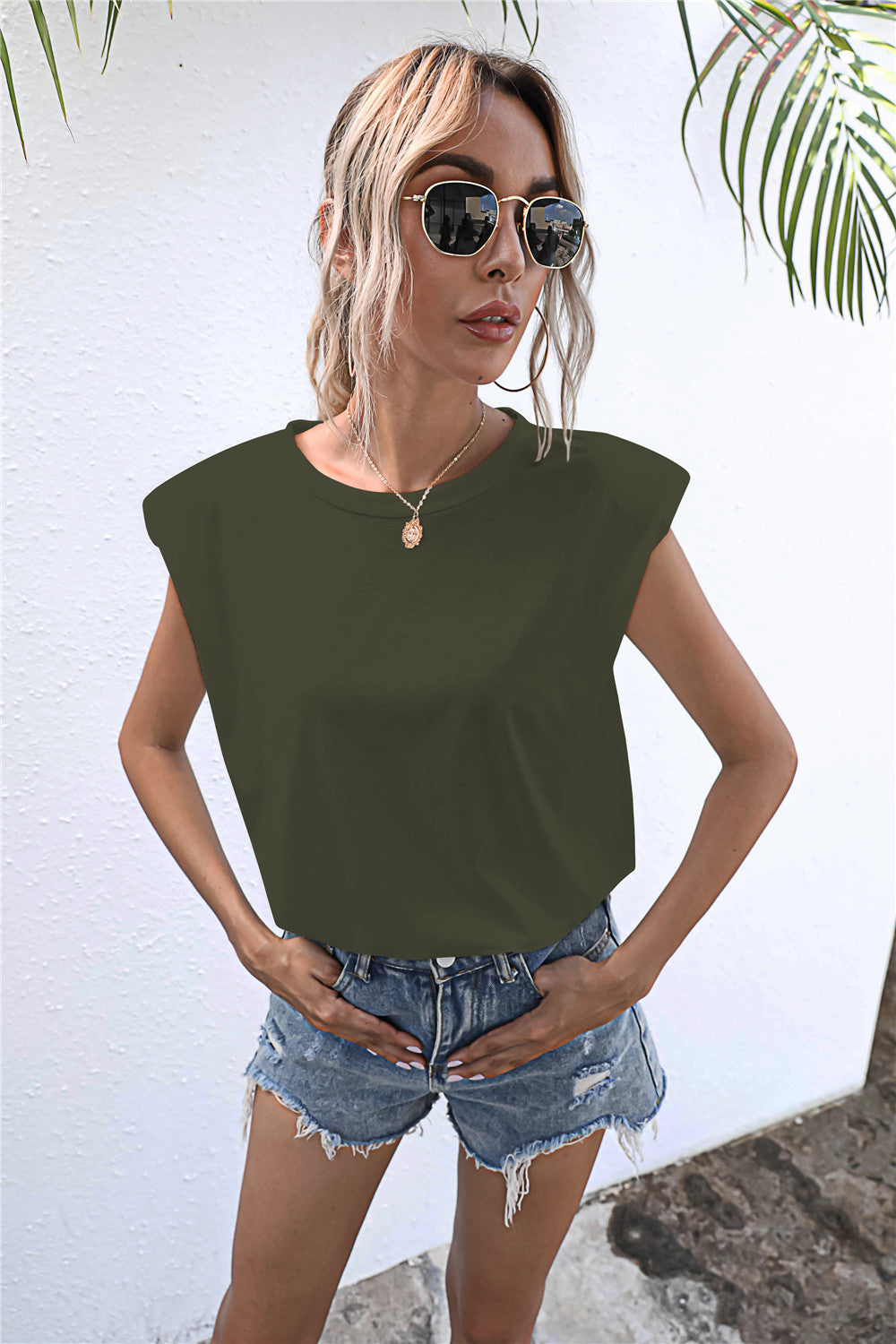 Round Neck Cap Sleeve Tee - T - 6 COLORS -