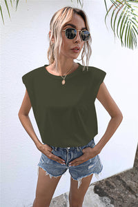 Thumbnail for Round Neck Cap Sleeve Tee - T - 6 COLORS -