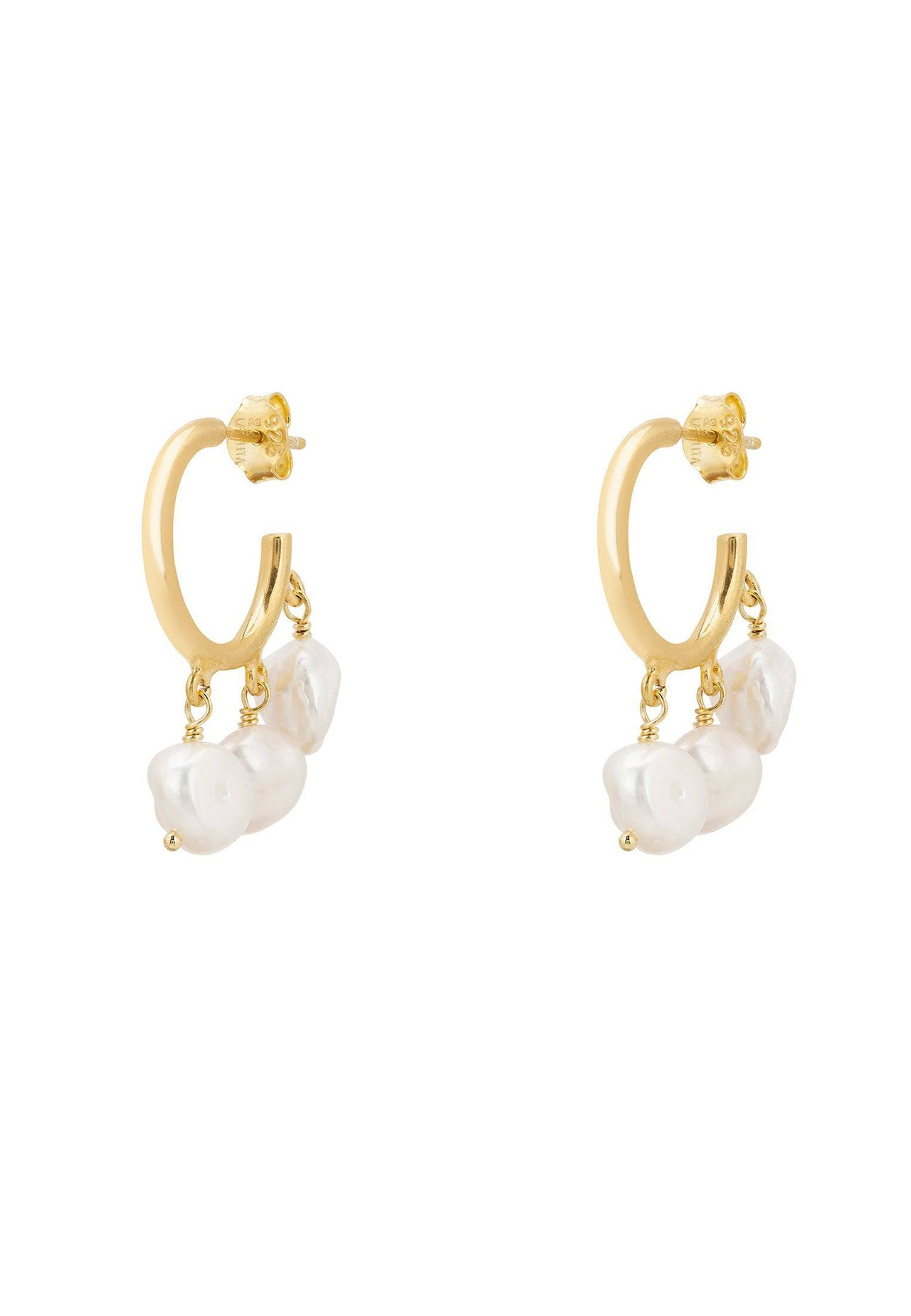 LATELITA - Pearl Cluster Drop Hoop Earrings Gold -