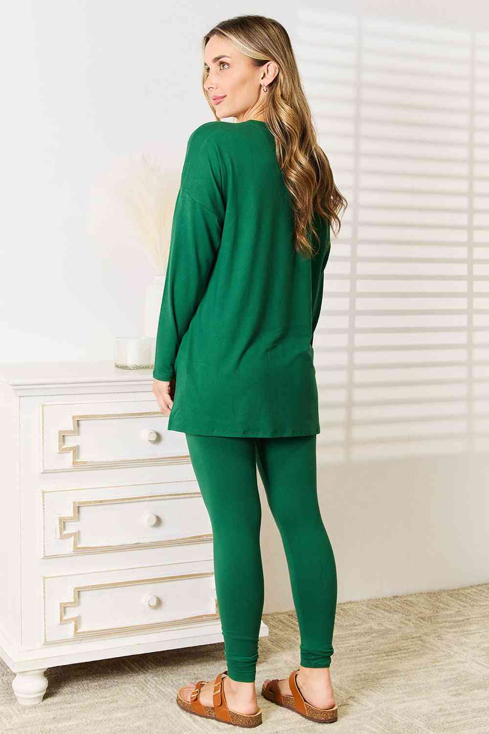 Zenana Lazy Days Full Size Long Sleeve Top and Leggings Set - T - 1 COLOR -