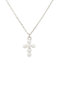 Thumbnail for LATELITA - Pearl Cross Necklace Silver -