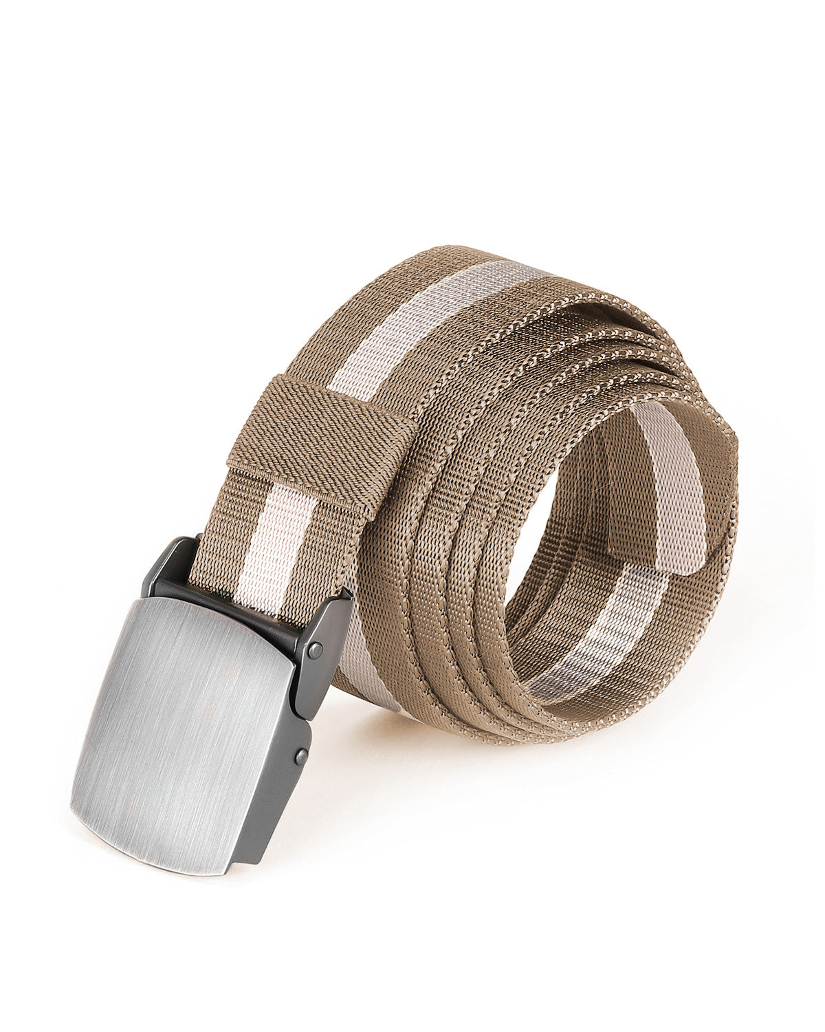 Mens One Size Adjustable Strap Stripe Nylon Web Belt With Metal Buckle - 6 COLORS -