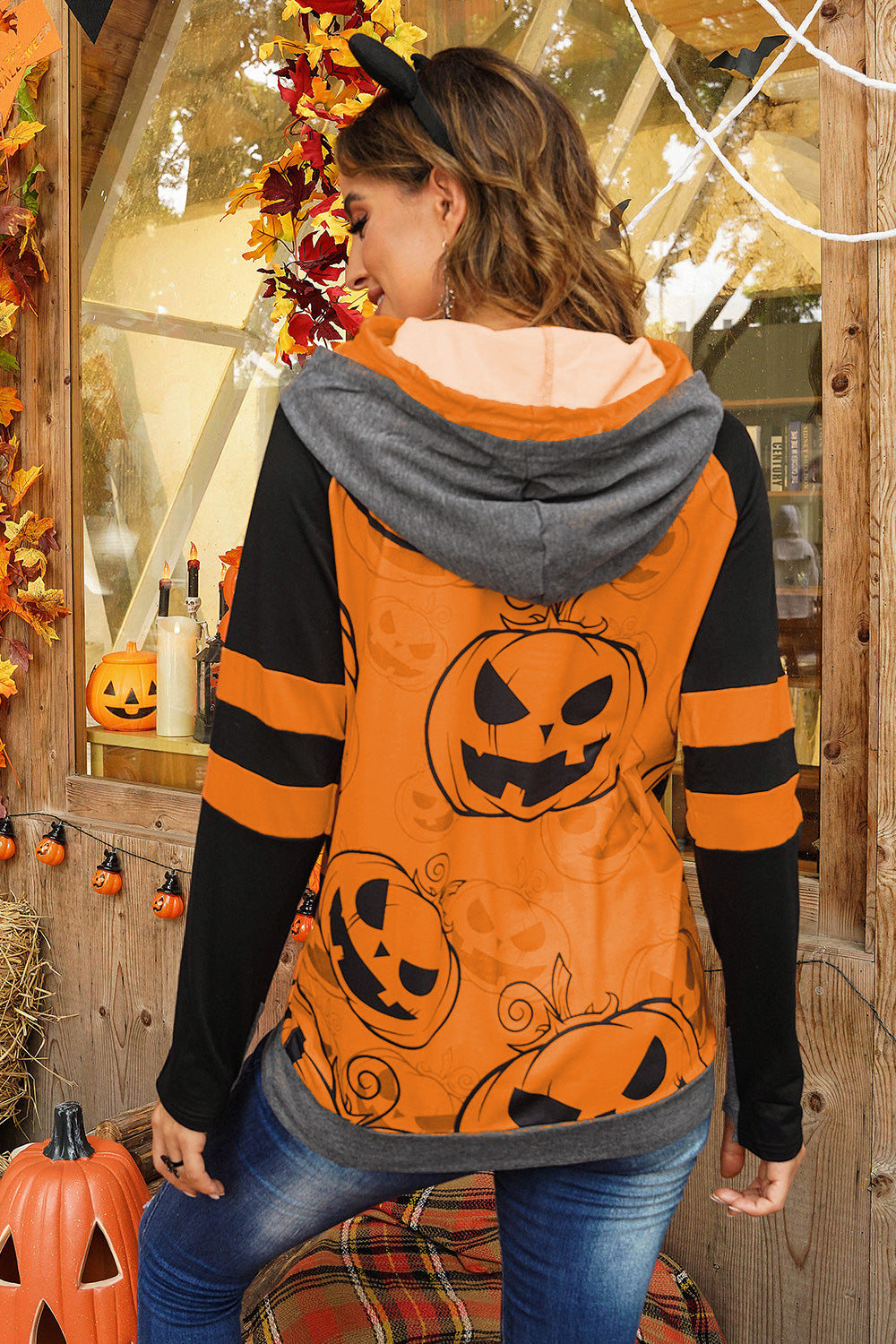 Jack-O'-Lantern Graphic Hoodie - T - 1 COLOR -