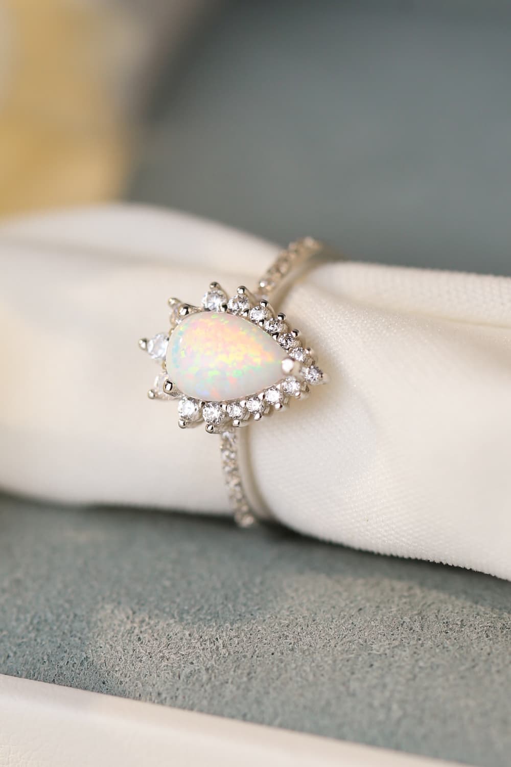 Platinum-Plated Opal Pear Shape Ring - T - SIZES 5 THRU 10 - 1 COLOR -