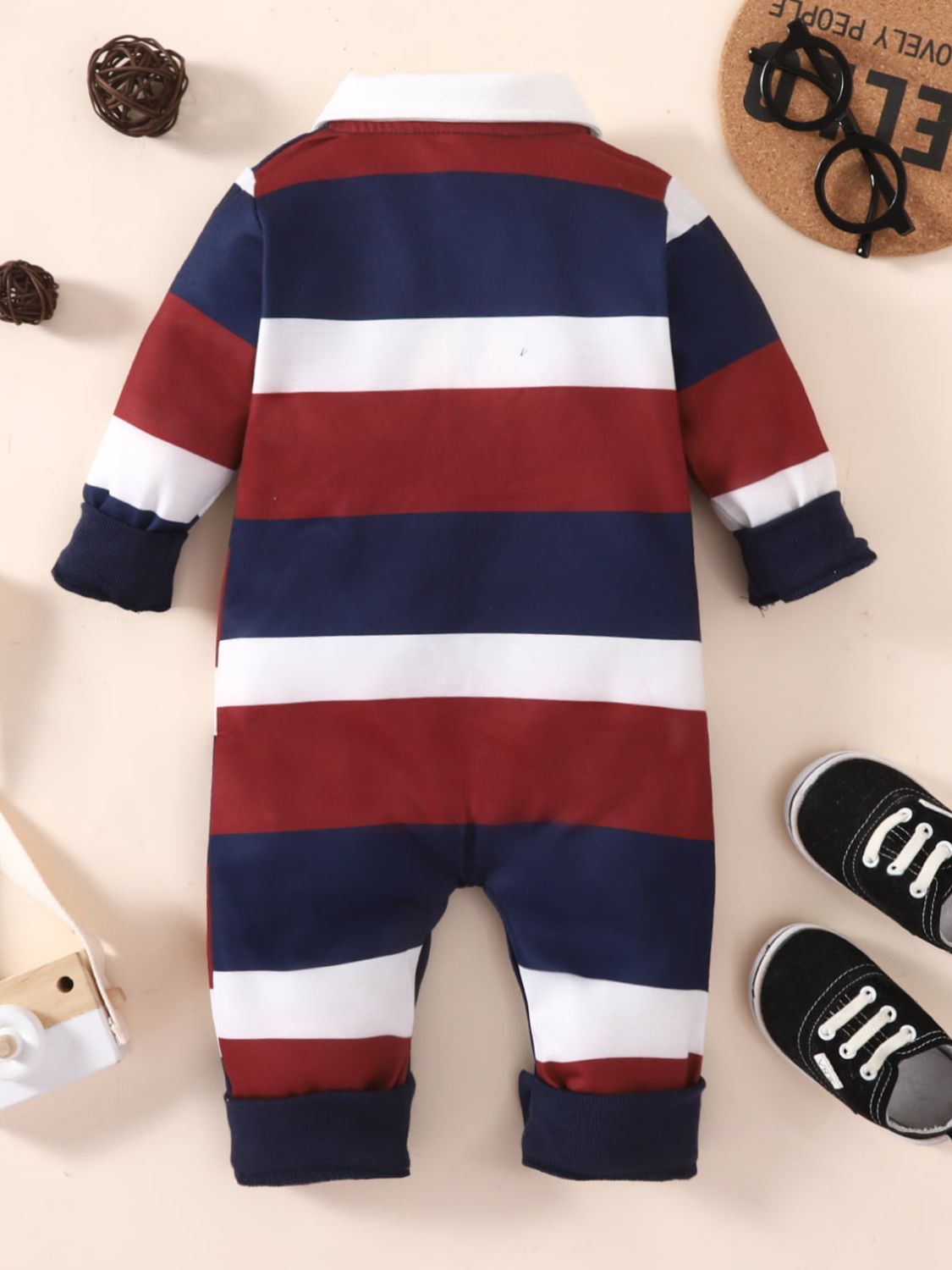 Baby Striped Collared Neck Jumpsuit - T - 5 SIZES - 1 COLOR -