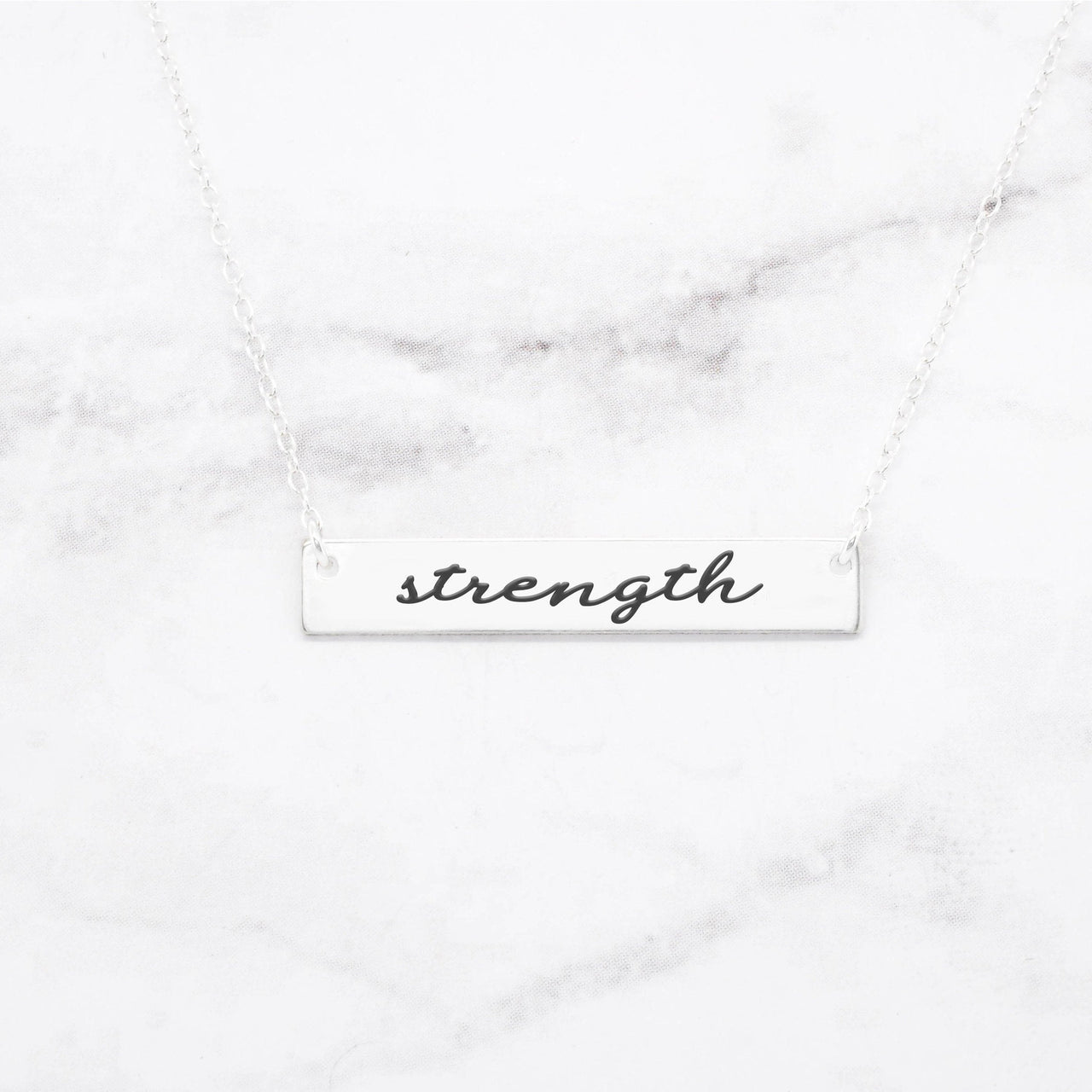 Strength - Sterling Silver Quote Bar Necklace -