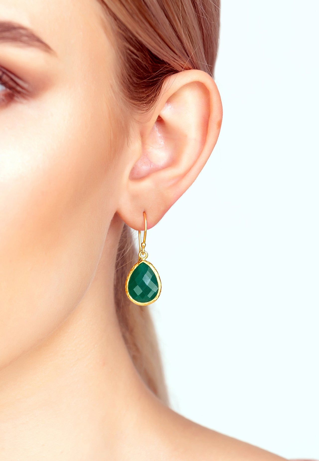 LATELLITA - Petite Drop Earrings Green Onyx Gold -