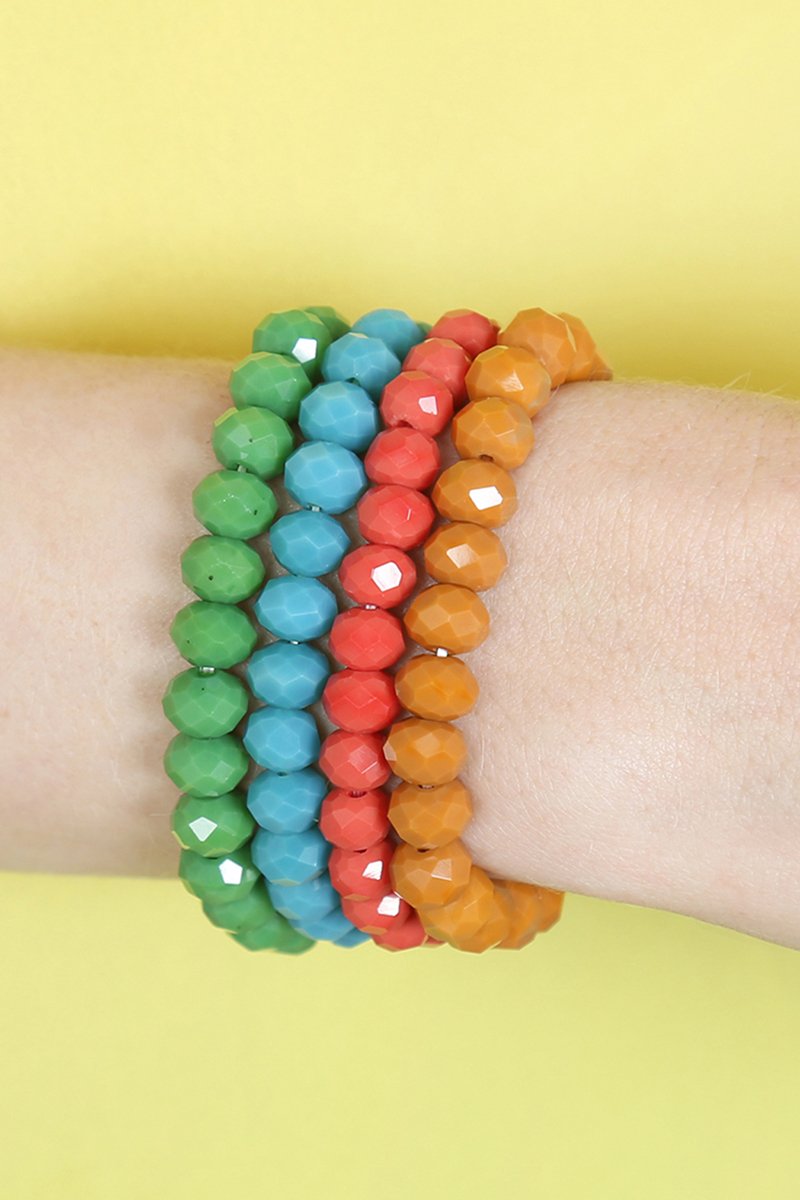 Four-Line Glass Beads Stretch Bracelet - 8 COLORS -