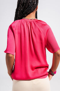 Thumbnail for Q2 - V Neck Short Sleeve Top in Fuchsia - 2 SIZES - 1 COLOR -