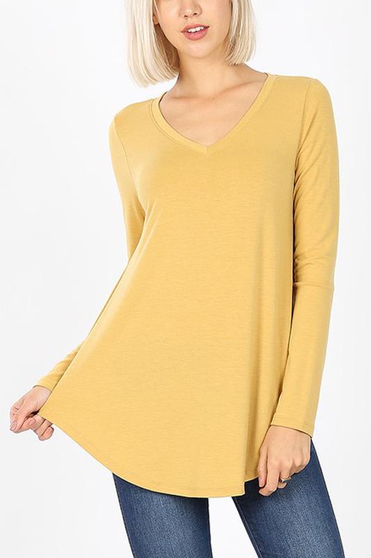 Riah Fashion - Premium Long Sleeve V-Neck Round Hem Top - 11 COLORS -