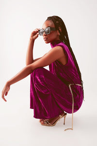 Thumbnail for Q2 - Cord Waist Belt Jumpsuit in Purple - 1 COLOR -