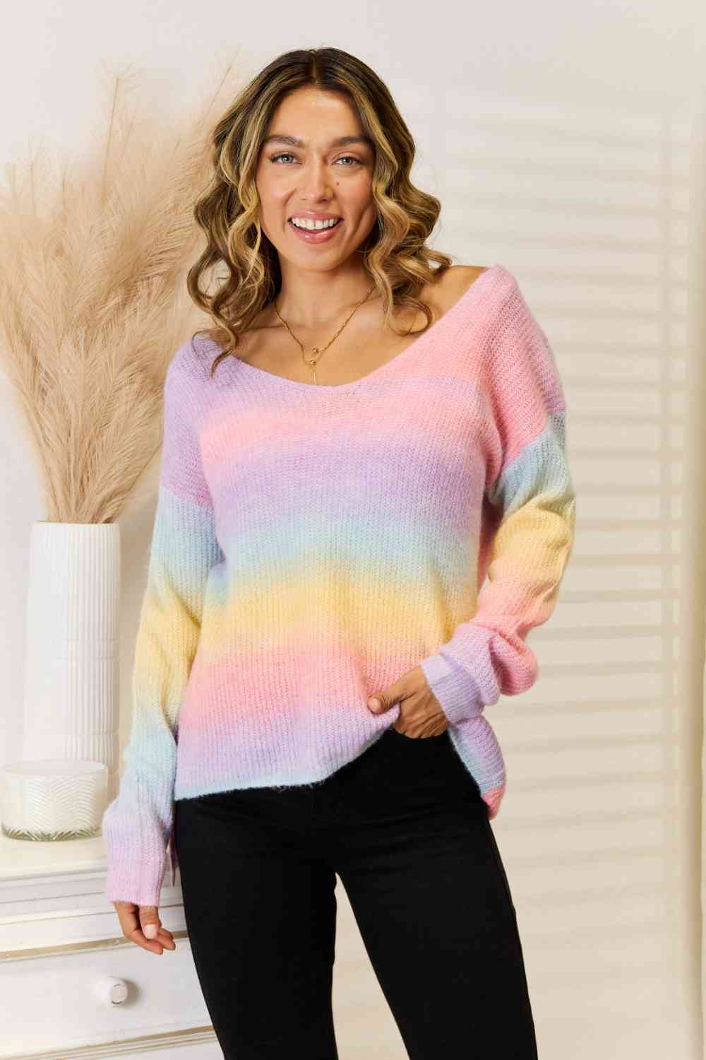 Gradient V-Neck Sweater - T - 1 COLOR -