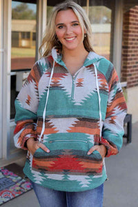 Thumbnail for Geometric Half-Zip Drawstring Hoodie - T - 1 MULTICOLOR -