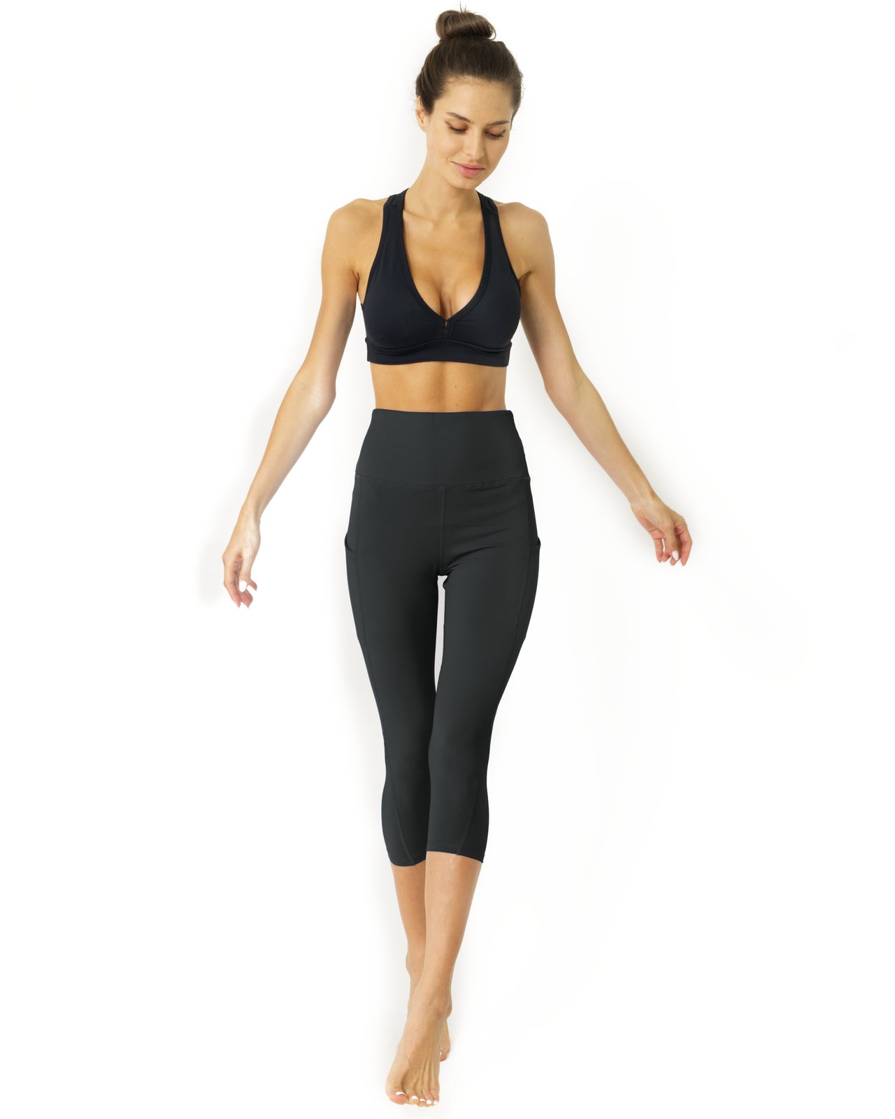 Savoy - High Waisted Yoga Capri Leggings - Slate Grey - 1 COLOR -