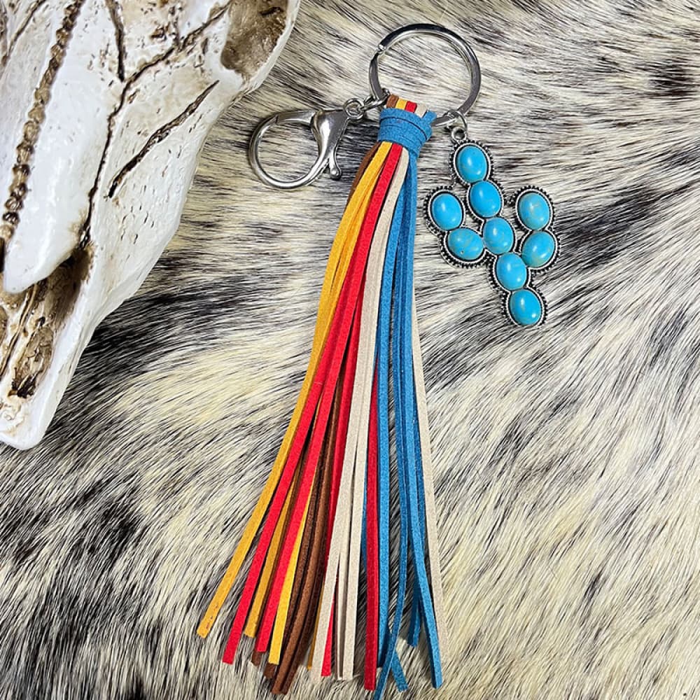 Turquoise Keychain with Tassel - T - 4 STYLES -