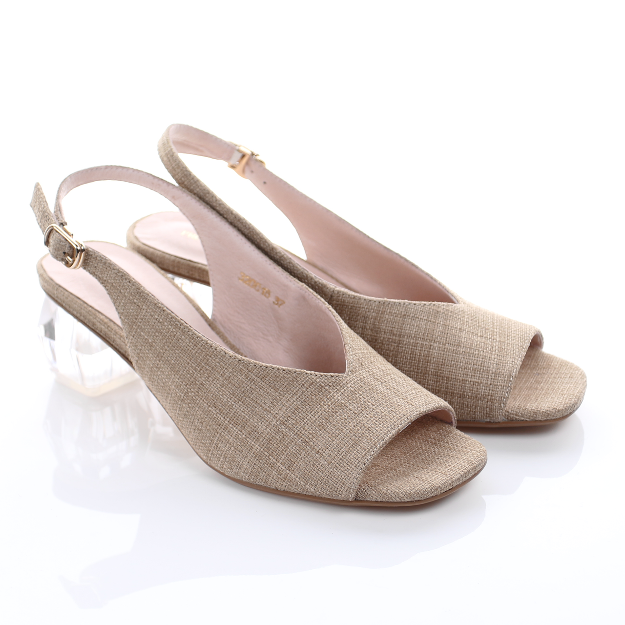 Crystal Clear Heel Open Toe Pumps (Beige)