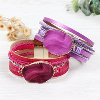 Thumbnail for Riah Fashion - Large Semi Stone Leather Wrap Bracelet - 7 COLORS -