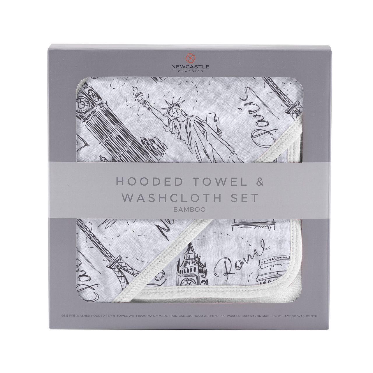 Newcastle - London, Paris, New York Hooded Towel and Washcloth Set -