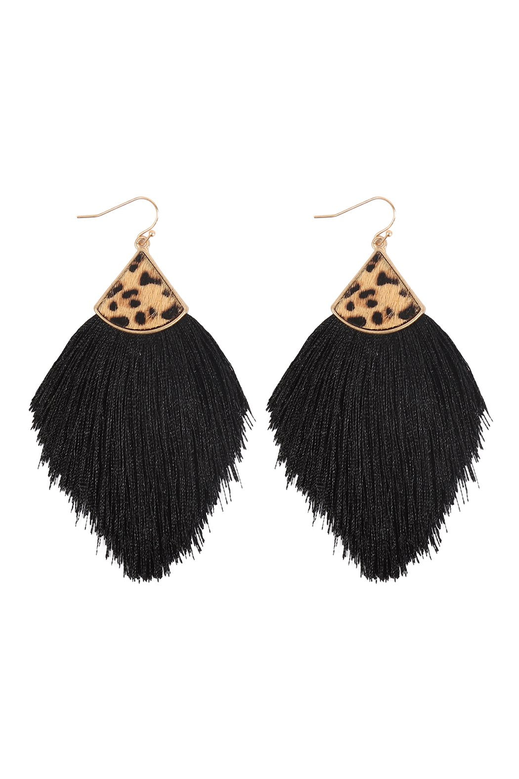 Leopard Real Leather Tassel Hook Earrings - 9 COLORS -